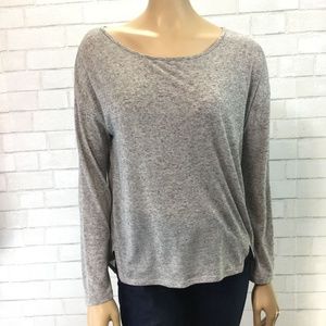 Abound Heathered Gray Wide Neck Long Sleeve T Med